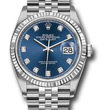 Rolex Steel Datejust 36 Watch - Fluted Bezel - Blue Diamond Dial - Jubilee Bracelet - 2019 Release - 126234 bldj