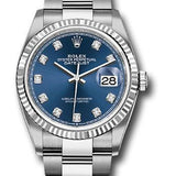 Rolex Steel Datejust 36 Watch - Fluted Bezel - Blue Diamond Dial - Oyster Bracelet - 2019 Release - 126234 bldo