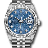 Rolex Steel Datejust 36 Watch - Fluted Bezel - Blue Jubilee Diamond Dial - Jubilee Bracelet - 2019 Release - 126234 bljdj