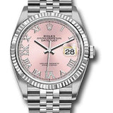 Rolex Steel Datejust 36 Watch - Fluted Bezel - Pink Diamond Roman VI and IX Dial - Jubilee Bracelet - 2019 Release - 126234 pdr69j