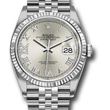 Rolex Steel Datejust 36 Watch - Fluted Bezel - Silver Diamond Roman VI and IX Dial - Jubilee Bracelet - 2019 Release - 126234 sdr69j