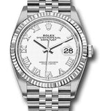 Rolex Steel Datejust 36 Watch - Fluted Bezel - White Roman Dial - Jubilee Bracelet - 2019 Release - 126234 wrj