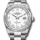 Rolex Steel Datejust 36 Watch - Fluted Bezel - White Roman Dial - Oyster Bracelet - 2019 Release - 126234 wro