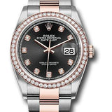 Rolex Steel and Everose Rolesor Datejust 36 Watch - Diamond Bezel - Black Diamond Dial - Oyster Bracelet - 126281RBR bkdo