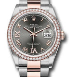 Rolex Steel and Everose Rolesor Datejust 36 Watch - Diamond Bezel - Dark Rhodium Roman Dial - Oyster Bracelet - 126281RBR dkrdr69o