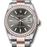 Rolex Steel and Everose Rolesor Datejust 36 Watch - Diamond Bezel - Dark Rhodium Index Dial - Oyster Bracelet - 126281RBR dkrio