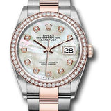 Rolex Steel and Everose Rolesor Datejust 36 Watch - Diamond Bezel - White Mother-Of-Pearl Diamond Dial - Oyster Bracelet - 126281RBR mdo