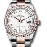 Rolex Steel and Everose Rolesor Datejust 36 Watch - Diamond Bezel - White Roman Dial - Oyster Bracelet - 126281RBR wro