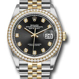 Rolex Steel and Yellow Gold Rolesor Datejust 36 Watch - Yellow Diamond Bezel - Black Diamond Dial - Jubilee Bracelet - 126283RBR bkdj