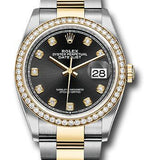 Rolex Steel and Yellow Gold Rolesor Datejust 36 Watch - Diamond Bezel - Black Diamond Dial - Oyster Bracelet - 126283RBR bkdo