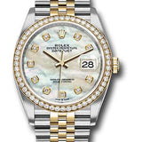 Rolex Steel and Yellow Gold Rolesor Datejust 36 Watch - Yellow Diamond Bezel - White Mother-Of-Pearl Diamond Dial - Jubilee Bracelet - 126283RBR mdj