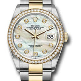 Rolex Steel and Yellow Gold Rolesor Datejust 36 Watch - Diamond Bezel - White Mother-Of-Pearl Diamond Dial - Oyster Bracelet - 126283RBR mdo