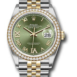 Rolex Steel and Yellow Gold Rolesor Datejust 36 Watch - Yellow Diamond Bezel - Olive Green Roman Dial - Jubilee Bracelet - 126283RBR ogdr69j