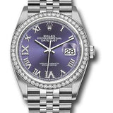 Rolex Steel Datejust 36 Watch - Diamond Bezel - Aubergine Purple Diamond Roman VI and IX Dial - Jubilee Bracelet - 2019 Release - 126284RBR audr69j