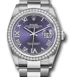 Rolex Steel Datejust 36 Watch - Diamond Bezel - Aubergine Purple Diamond Roman VI and IX Dial - Oyster Bracelet - 2019 Release - 126284RBR audr69o