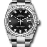 Rolex Steel Datejust 36 Watch - Diamond Bezel - Black Diamond Dial - Oyster Bracelet - 2019 Release - 126284RBR bkdo