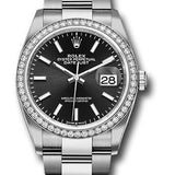 Rolex Steel Datejust 36 Watch - Diamond Bezel - Black Index Dial - Oyster Bracelet - 2019 Release - 126284RBR bkio