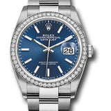 Rolex Steel Datejust 36 Watch - Diamond Bezel - Blue Index Dial - Oyster Bracelet - 2019 Release - 126284RBR blio