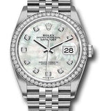 Rolex Steel Datejust 36 Watch - Diamond Bezel - Mother-of-Pearl Diamond Dial - Jubilee Bracelet - 2019 Release - 126284RBR mdj