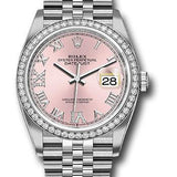 Rolex Steel Datejust 36 Watch - Diamond Bezel - Pink Diamond Roman VI and IX Dial - Jubilee Bracelet - 2019 Release - 126284RBR pdr69j