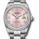 Rolex Steel Datejust 36 Watch - Diamond Bezel - Pink Diamond Roman VI and IX Dial - Oyster Bracelet - 2019 Release - 126284RBR pdr69o