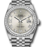 Rolex Steel Datejust 36 Watch - Diamond Bezel - Silver Diamond Roman VI and IX Dial - Jubilee Bracelet - 2019 Release - 126284RBR sdr69j