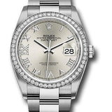 Rolex Steel Datejust 36 Watch - Diamond Bezel - Silver Diamond Roman VI and IX Dial - Oyster Bracelet - 2019 Release - 126284RBR sdr69o