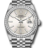 Rolex Steel Datejust 36 Watch - Diamond Bezel - Silver Index Dial - Jubilee Bracelet - 2019 Release - 126284RBR sij