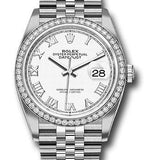 Rolex Steel Datejust 36 Watch - Diamond Bezel - White Roman Dial - Jubilee Bracelet - 2019 Release - 126284RBR wrj