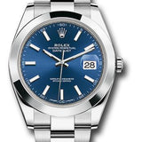 Rolex Steel Datejust 41 Watch - Smooth Bezel - Blue Index Dial - Oyster Bracelet - 126300 blio