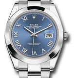 Rolex Steel Datejust 41 Watch - Smooth Bezel - Blue Roman Dial - Oyster Bracelet - 126300 blro