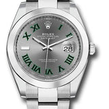 Rolex Steel Datejust 41 Watch - Smooth Bezel - Slate Green Roman Dial - Oyster Bracelet - 126300 slgro