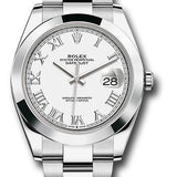 Rolex Steel Datejust 41 Watch - Smooth Bezel - White Roman Dial - Oyster Bracelet - 126300 wro