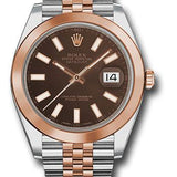 Rolex Steel and Everose Rolesor Datejust 41 Watch - Smooth Bezel - Chocolate Index Dial - Jubilee Bracelet - 126301 choij