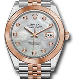 Rolex Steel and Everose Gold Rolesor Datejust 41 Watch - Smooth Bezel - Mother-of-Pearl Diamond Dial - Jubilee Bracelet - 126301 mdj