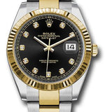 Rolex Steel and Yellow Gold Rolesor Datejust 41 Watch - Fluted Bezel - Black Diamond Dial - Oyster Bracelet - 126333 bkdo