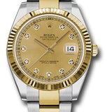 Rolex Steel and Yellow Gold Rolesor Datejust 41 Watch - Fluted Bezel - Champagne Diamond Dial - Oyster Bracelet - 126333 chdo