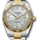 Rolex Steel and Yellow Gold Rolesor Datejust 41 Watch - Fluted Bezel - White Mother-Of-Pearl Diamond Dial - Oyster Bracelet - 126333 mdo