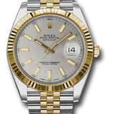 Rolex Steel and Yellow Gold Rolesor Datejust 41 Watch - Fluted Bezel - Silver Index Dial - Jubilee Bracelet - 126333 sij