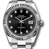 Rolex Steel and White Gold Rolesor Datejust 41 Watch - Fluted Bezel - Black Diamond Dial - Oyster Bracelet - 126334 bkdo