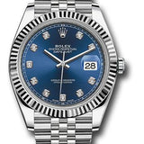 Rolex Steel and White Gold Rolesor Datejust 41 Watch - Fluted Bezel - Blue Diamond Dial - Jubilee Bracelet - 126334 bldj