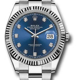 Rolex Steel and White Gold Rolesor Datejust 41 Watch - Fluted Bezel - Blue Diamond Dial - Oyster Bracelet - 126334 bldo