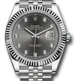 Rolex Steel and White Gold Rolesor Datejust 41 Watch - Fluted Bezel - Dark Rhodium Diamond Dial - Jubilee Bracelet - 126334 dkrdj