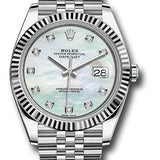 Rolex Steel and White Gold Rolesor Datejust 41 Watch - Fluted Bezel - White Mother-Of-Pearl Diamond Dial - Jubilee Bracelet - 126334 wmdj