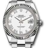 Rolex Steel and White Gold Rolesor Datejust 41 Watch - Fluted Bezel - White Roman Dial - Oyster Bracelet - 126334 wro