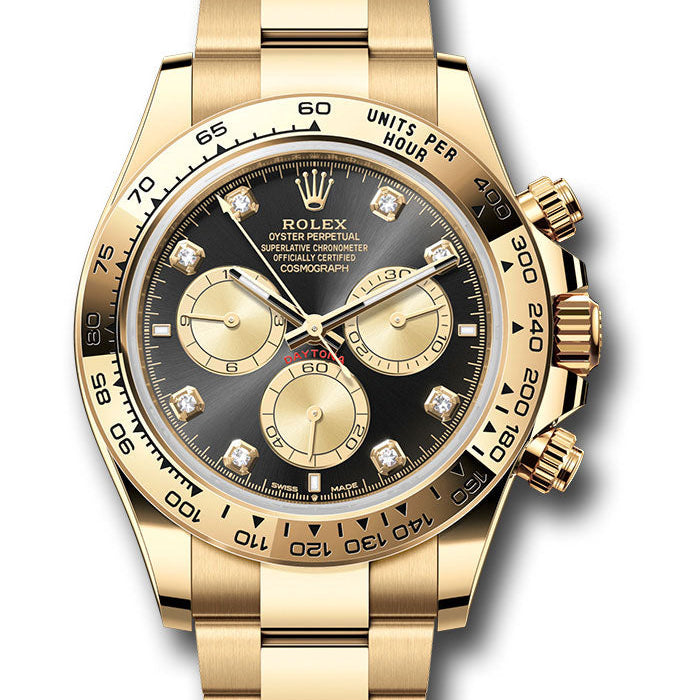 Rolex Yellow Gold Cosmograph Daytona Watch - Fixed Bezel - Black And Golden Diamond Dial - Oyster Bracelet - 126508 bkchdo