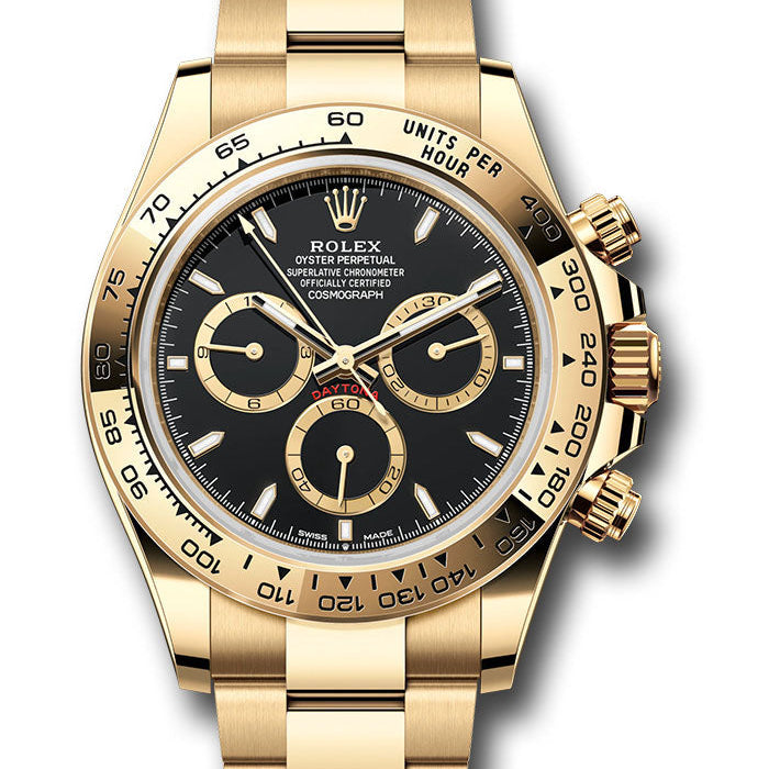 Rolex Yellow Gold Cosmograph Daytona Watch - Fixed Bezel - Black Index Dial - Oyster Bracelet - 126508 bkio