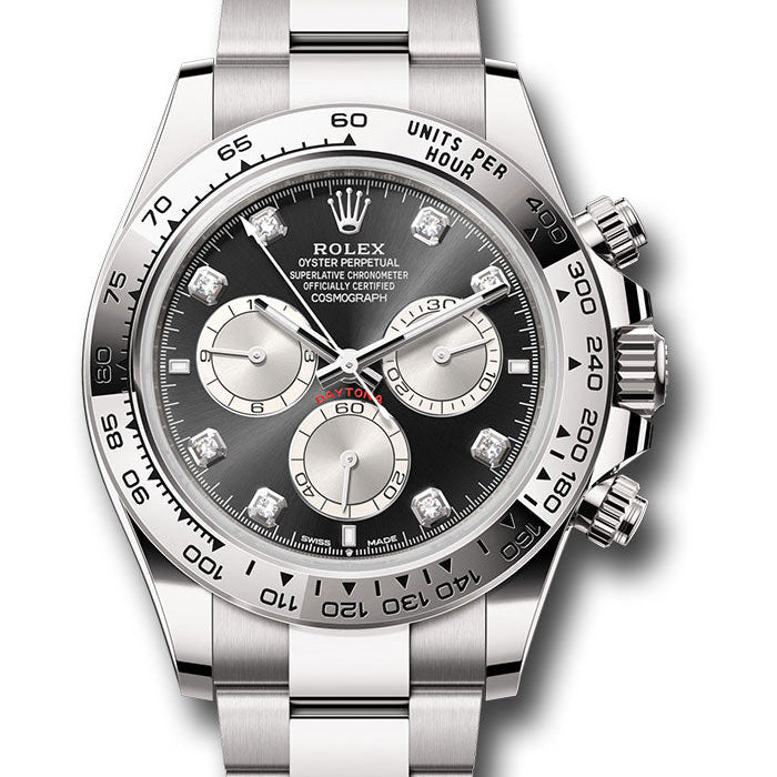 Rolex White Gold Cosmograph Daytona Watch - Fixed Bezel - Black And Steel Diamond Dial - Oyster Bracelet - 126509 bkstdo