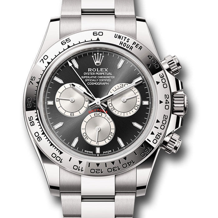 Rolex White Gold Cosmograph Daytona Watch - Fixed Bezel - Black And Steel Index Dial - Oyster Bracelet - 126509 bkstio