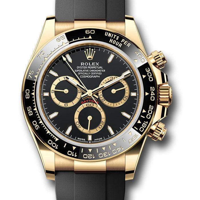 Rolex Yellow Gold Cosmograph Daytona Watch - Black Cerachrom Bezel - Black Index Dial - Oysterflex Strap - 126518ln bkiof